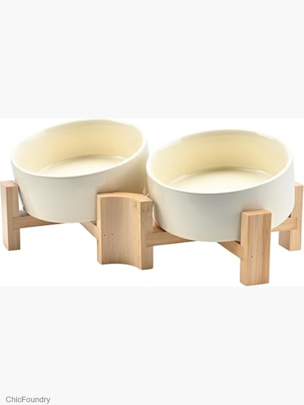15° Slanted Ceramic Dog Bowls with Elevated Bamboo Stand, 13.5 oz, Non-Slip,